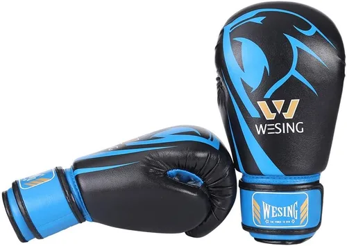 Miniatura 2 de Wesing - Guantes de boxeo profesionales para hombres y mujeres, guantes de boxeo para kickboxing, guantes de entrenamiento para adultos y niños Azul