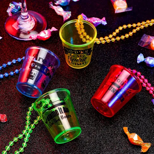 Miniatura 3 de Janmercy 39 piezas de chupito en collar de cuentas, collares de vidrio de chupito de plástico, collar de cuentas, tazas traviesas para adultos