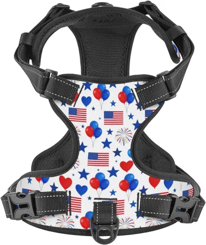 Miniatura 8 de 250th Patriotic Stars Flag Reflective Dog Harness No Pull Soft Vest Harness for Small Medium Large Dog Puppy Pets (Small Size)