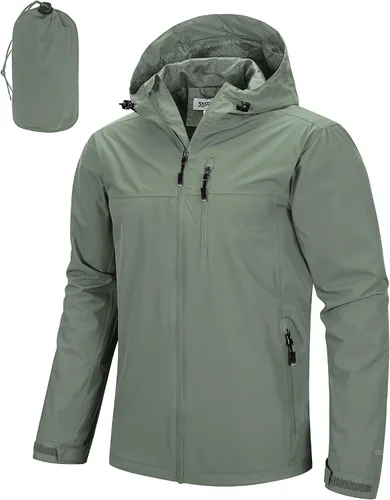 Miniatura 15 de 33,000ft Chaqueta de lluvia plegable para hombre, chaqueta ligera impermeable con capucha, impermeable tipo gabardina para ciclismo