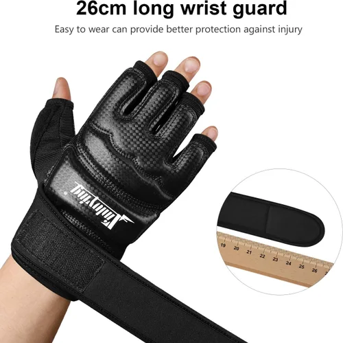 Miniatura 5 de Xinluying Saco de boxeo artes marciales mixtas Sparring Grappling Muay Thai Taekwondo entrenamiento guantes de piel sintética – Muñequeras Negro