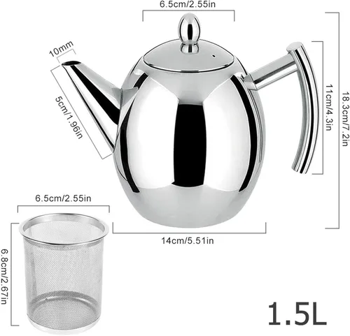 Jarra de café de acero inoxidable de 1,5 litros, con fondo plano grueso, acabado brillante, filtro incluido para el hogar, hotel, cafetería, bar,