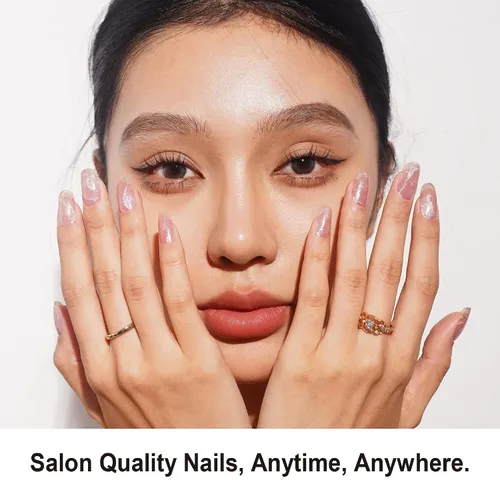 Miniatura 2 de DANNI & TONI Tiras de uñas de gel semicuradas, color rosa champán, ojos de gato, 28 calcomanías de regalo para mujer Aqua Ripple