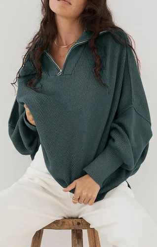 Miniatura 5 de PRETTYGARDEN Womens Fall Pullover Oversized Long Sleeve Zip Up Lapel V Neck Knitted Tops