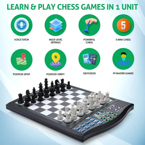 Miniatura 7 de Tablero de ajedrez electrónico Talking Chess Academy, tablero de ajedrez inteligente con sistema de enseñanza de voz, juego de ajedrez