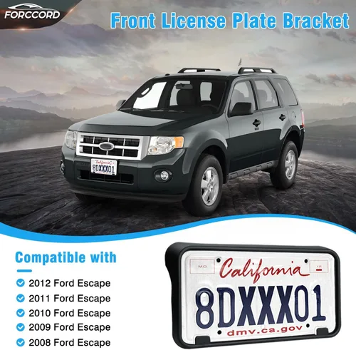 Miniatura 2 de Ajuste personalizado para soporte de matrícula Ford Escape 2012 2011 2010 2009 2008 Marco de matrícula frontal negro Accesorios de coche