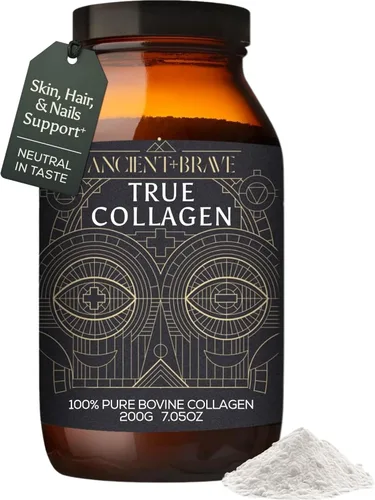 Ancient + Brave True Collagen Powder 7.05oz (Ap 33 porciones), péptidos de colágeno alimentados con pasto de la UE, proteína en polvo altamente