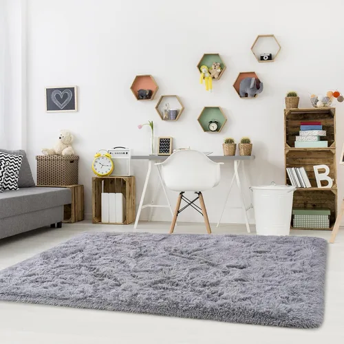 Miniatura 6 de Noahas Alfombras de Área Grandes y Esponjosas de 5x8 pies para Sala de Estar y Dormitorio, Alfombra Gruesa de Pelo Largo Beige y Blanca, Alfombra
