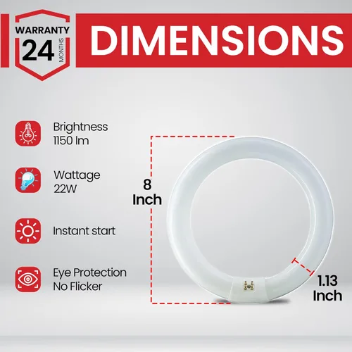 Miniatura 2 de FC8T9/CW - Bombilla circular fluorescente redonda T9 de 22 vatios y 8 pulgadas, blanco frío 4100K, 1120 lúmenes G10Q base de 4 pines 22 W, luces