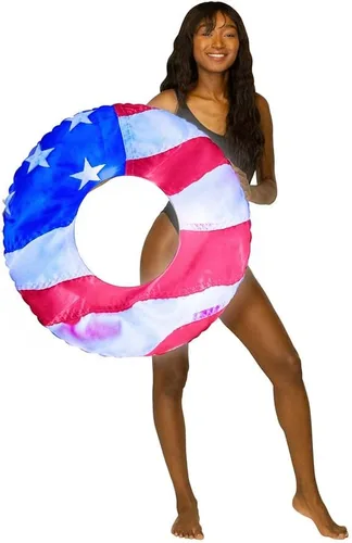 PoolCandy Colección de flotador de piscina con luces LED con bandera de Estados Unidos (tubo de piscina con estrellas y rayas LED de 36 pulgadas)