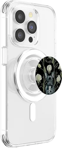 Miniatura 3 de Black French Bulldog White Sweet Pea Flower Pattern PopSockets MagSafe PopGrip for iPhone