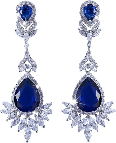 Aretes colgantes de cristal AAAAA Australia chapados en oro blanco para boda, dama de honor, lágrima transparente, circonita cúbica, para mujeres y