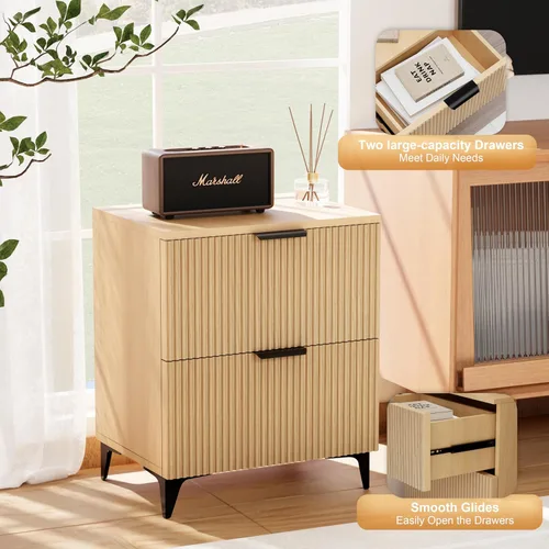 Miniatura 28 de Royal Windsor Mesita de noche acanalada con 3 cajones, mesa auxiliar lateral, armario de almacenamiento de acento, mesita de noche moderna
