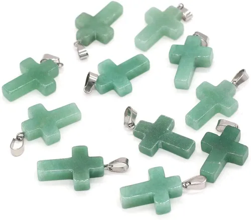 Miniatura 7 de Venta al por mayor 20 piezas de colgantes de piedra natural, cuentas de chakra en forma de cruz encantos curativos de cuarzo de cristal para hacer