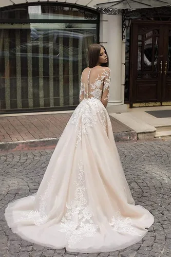 Miniatura 3 de Vestidos de novia de encaje para novia apliques de tul vestido de baile de manga larga vestido de novia de satén vestido de novia de sirena de noche