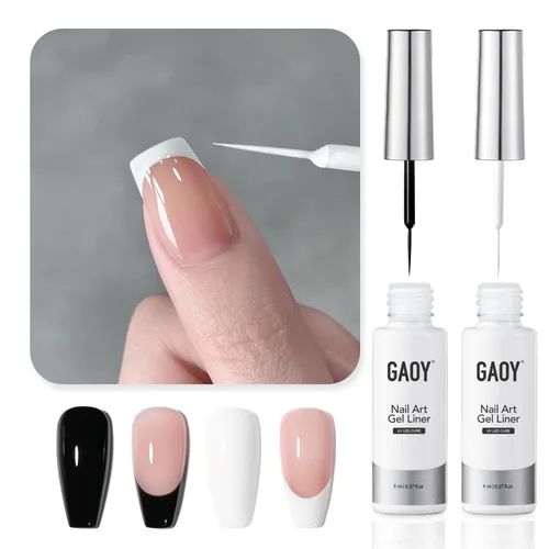 GAOY - Esmalte de uñas de gel en blanco y negro, 2 piezas de 0.3 fl oz, diseño de pintura de uñas de colores clásicos con pincel fino, curado con