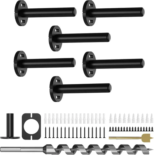 Miniatura 13 de 4 soportes de pared para estantes flotantes de alta resistencia, soportes invisibles negros para estantería, accesorios decorativos flotantes