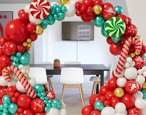 Miniatura 6 de AobkDeco Kit de arco de guirnalda de globos de Navidad, 153 unidades, globos de papel de aluminio de caramelo, globos de bastón de caramelo, globos