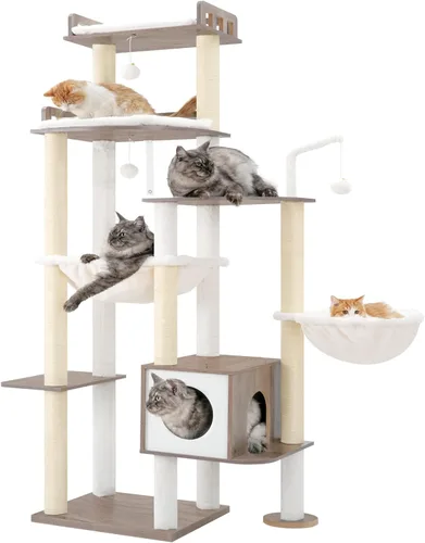 Miniatura 5 de Heybly Árbol para gatos, torre de madera de 70.5 pulgadas para gatos grandes de interior con estructura extra estable, muebles modernos para gatos