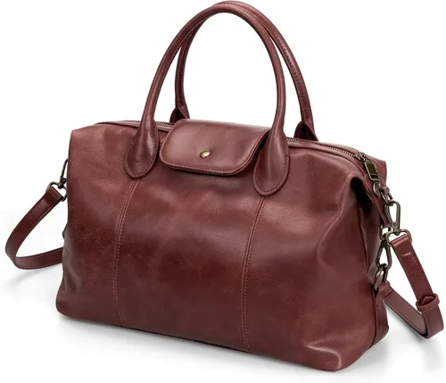 Miniatura 10 de befen Bolso de mano vintage de cuero genuino para mujer, bolso de mano con asa superior, bolso de cuero grande, bandolera de hombro