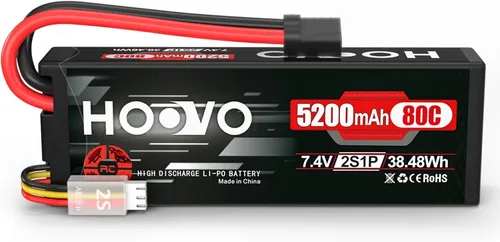HOOVO 7.4V 80C 5200mAh 2S Lipo Batería con TR Plug Estuche rígido para RC Car Truck Truggy Buggy Tank RC Avión Helicóptero Barco Carreras