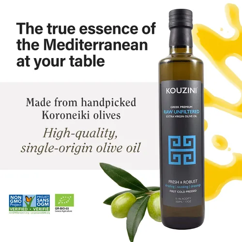 Miniatura 3 de Kouzini Aceite de oliva griego virgen extra sin filtrar, aceite de oliva griego extra virgen prensado en frío, origen único, alto polifenoles, sabor