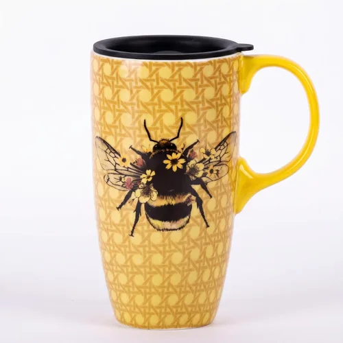 Miniatura 13 de Taza de café de cerámica de 17 onzas con tapa y caja de regalo, taza de té de porcelana floral abstracta moderna, apta para microondas y Colorido