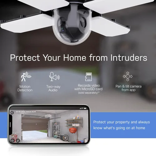 Miniatura 3 de Feit Electric Luz LED de techo de garaje con cámara, luz de garaje de seguridad inteligente WiFi 2.4GHz, base E26 atornillada, sensor de movimiento