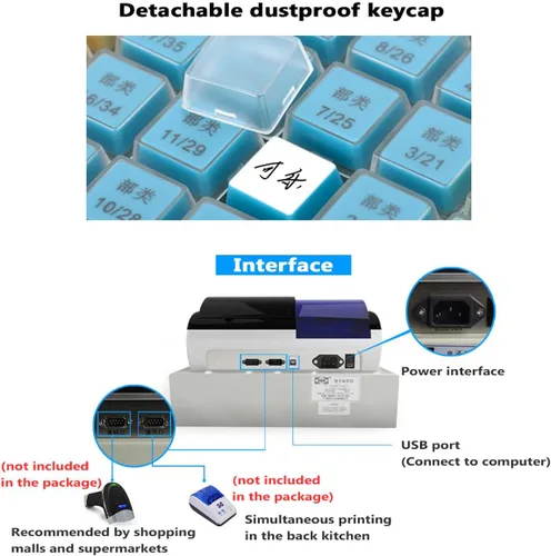 Miniatura 5 de Cash Registers - Teclado de 4 colores para pequeñas empresas/restaurantes, caja registradora electrónica con 8 luces LED digitales, papel de Blanco