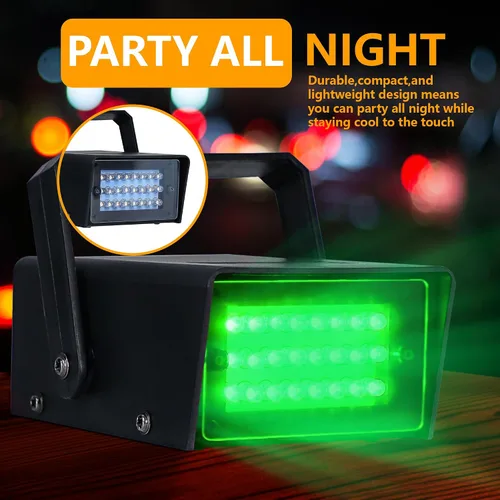 Miniatura 7 de ENUOLI Mini luz estroboscópica LED color verde con 24 LED súper brillantes control de velocidad variable para efecto de luz de escenario DJ