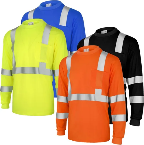 Amylove 4 camisetas de seguridad de manga larga reflectantes de alta visibilidad, camisetas de trabajo de construcción para hombres y mujeres (L,