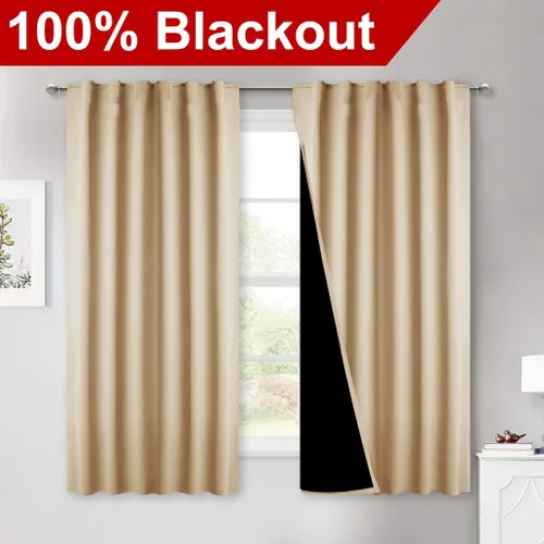 Miniatura 2 de NICETOWN Paneles de cortinas totalmente opacas para dormitorio que reducen el frío, cubiertas de ventana súper gruesas aisladas, cortinas Biscotti