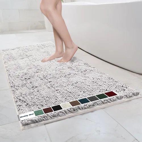 Miniatura 68 de Muddy Mat Alfombras de Baño de Chenilla de Microfibra de Secado Rápido Antideslizantes Lavables, Extra Gruesas, Suaves y Altamente Absorbentes Gris