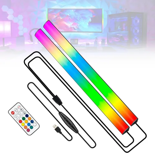 JUSJUBR 2 piezas de luz RGB debajo del monitor, luz de juego con 353 modos de color, luz de escritorio LED con control remoto para configuración de
