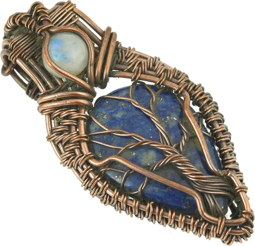 Impresionante collar con colgante de árbol de la vida de cobre con piedras preciosas hechas a mano y cadena de 20 pulgadas, perfecto para los