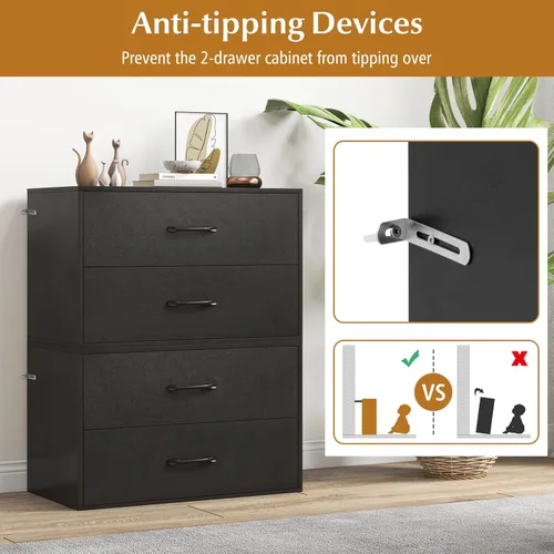 Miniatura 7 de Giantex Cajones apilables para armario, cómoda corta de 2 cajones, cubo de almacenamiento multiusos con almohadillas antiarañazos, dispositivos Negro