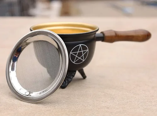 Miniatura 3 de Quemador de incienso de carbón de metal grande con mango de madera (Pentagrama)
