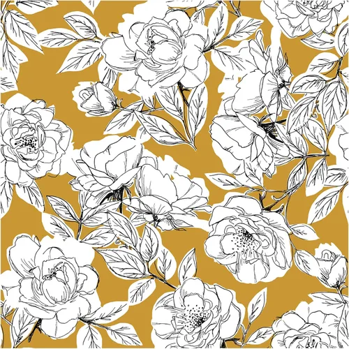 HAOKHOME Papel Tapiz Floral de Despegar y Pegar Boho Extraíble de Vinilo Amarillo/Negro/Blanco para Pared Adhesiva Decorativa para Hogar y Baño