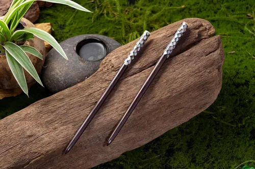 Miniatura 6 de Palillos de madera para el cabello, cabeza de incrustación superior con nácar a mano, palillos decorativos únicos de madera, palillos de pelo