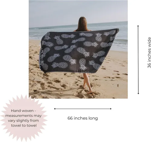 Miniatura 3 de InfuseZen Toalla turca con estampado de piña en un tamaño extragrande, toalla de playa fina Peshtemal o toalla de baño en blanco y negro