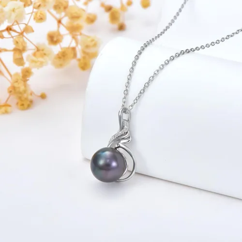 Miniatura 21 de Collar con colgante de perlas negras cultivadas, joyería fina, regalos para mujeres, collar con pedante de perlas negras de agua dulce para mujer