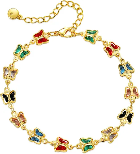 Miniatura 25 de Delicadas pulseras de oro para mujer, chapado en oro 18, ajustable, mal de ojo, mariposa, cuentas, perla, corazón, turquesa, hecha a mano para mujer