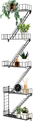 Miniatura 12 de Zonon Estante de pared de escape de incendios, estantes de escalera de metal, decoración de pared, estantes flotantes, estante de figura de acción