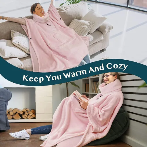 Miniatura 7 de PAVILIA - Poncho de manta portátil para mujer y hombre, sudadera con capucha y calentador de cuello de gran tamaño, suéter de forro polar suave