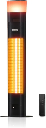 Calentador eléctrico para patio al aire libre, calentador 3 en 1 con altavoz de audio y luz RGB, torre infrarroja de 1500 W, 43 pulgadas, IP65 a