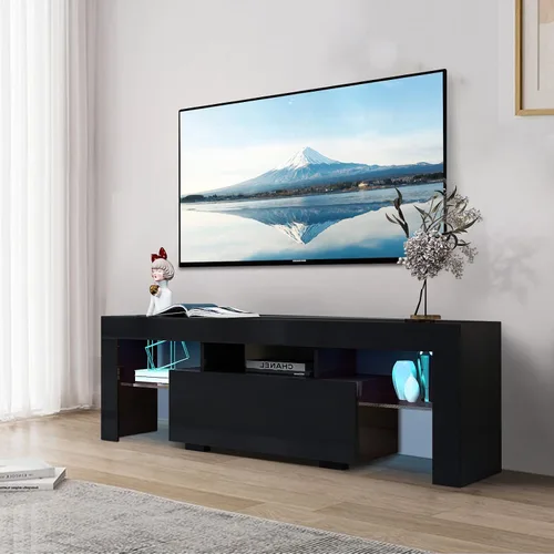 Miniatura 8 de Soporte de TV LED blanco moderno centro de entretenimiento para TV de 65 pulgadas, gabinete de TV de madera con luces LED, soportes de televisión