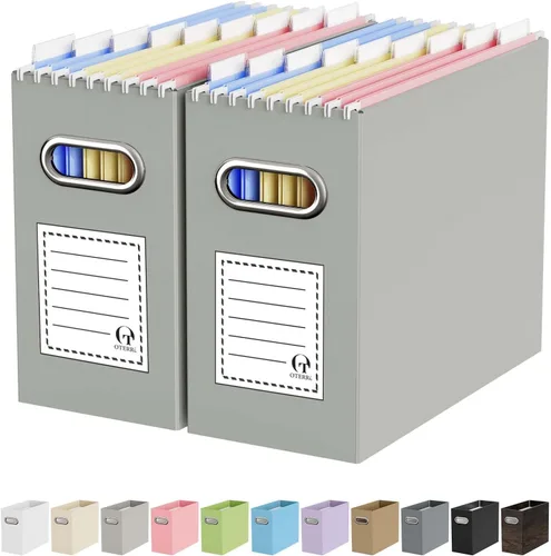 Oterri Caja organizadora de archivos de cartón para colgar carpetas de archivos, tamaño carta, caja de archivos para escritorio de computadora, Gris