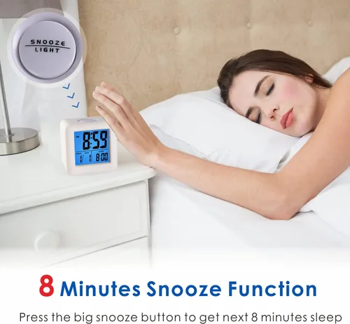 Miniatura 4 de Plumeet Reloj despertador digital de viaje fácil de configurar, función de repetición, luz nocturna suave, pantalla grande de hora y mes y fecha