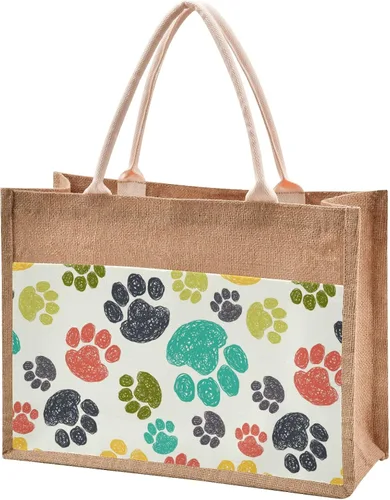 Miniatura 40 de CaTaKu Divertida bolsa de yute con asas y cremallera para gatos, bolsa de arpillera reutilizable con bolsillo frontal de lona, regalo para bodas, 12