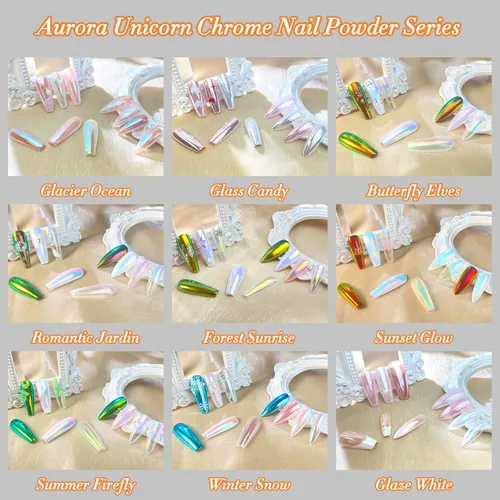 Miniatura 6 de FNNZ Polvo de uñas cromado de unicornio, polvo de uñas de sirena Aurora Unichrome, pigmento de uñas perlescente para arte de uñas, decoración